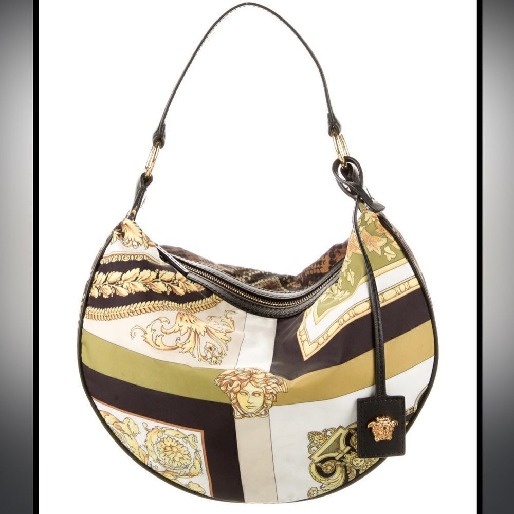 VERSACE
Leather-Trimmed Nylon Hobo Bag